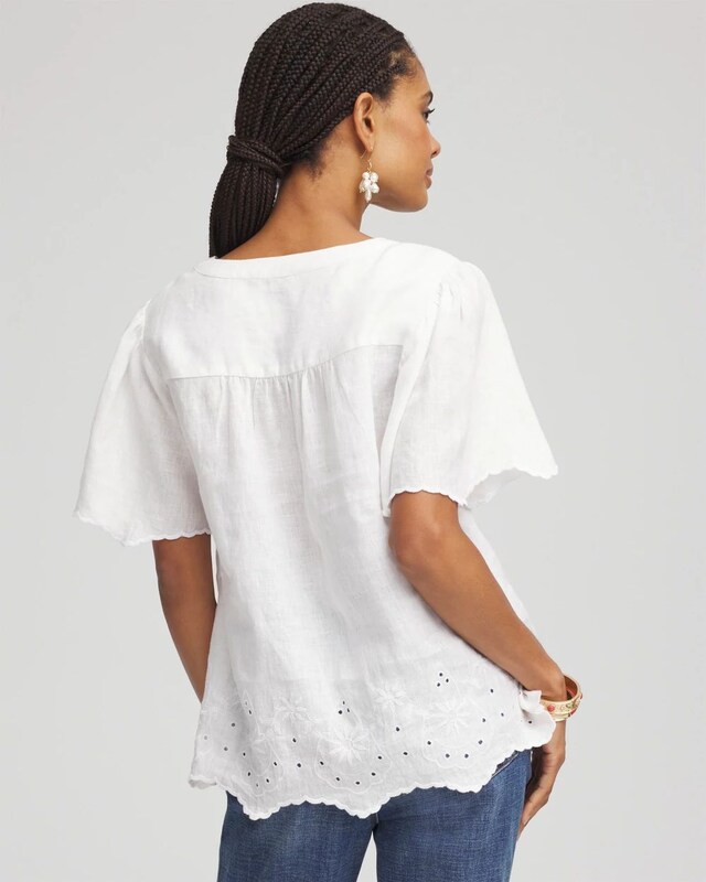 Linen Embroidered Hem Blouse - image 3